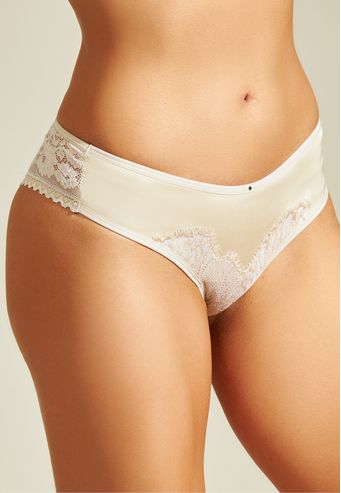 Calcinha Recco Tanga de Renda com Charmeuse Prime e Rendão