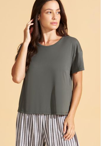 Pijama Recco Com Calça Midi de Microfibra