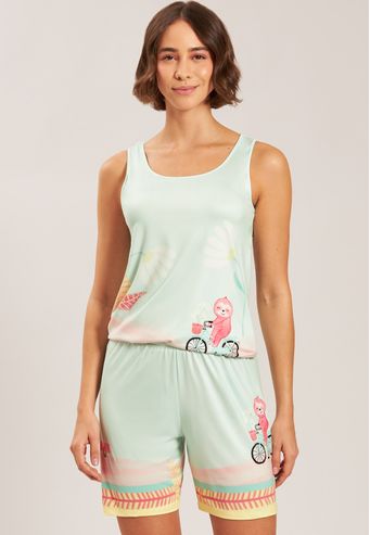 Pijama Regata com Meia Coxa de New Skin Baunilha