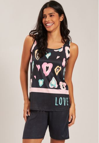 Pijama Regata com Meia Coxa de New Skin Baunilha