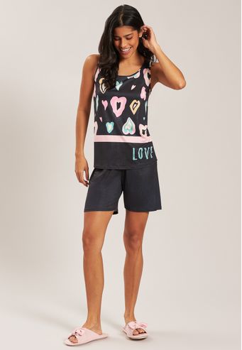 Pijama Regata com Meia Coxa de New Skin Baunilha