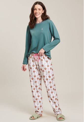 Pijama Baunilha Longo de Moletinho Com Soft