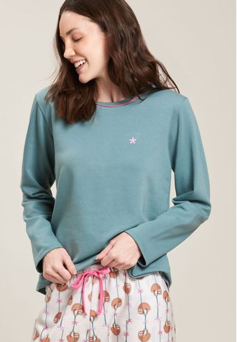 Pijama Baunilha Longo de Moletinho Com Soft