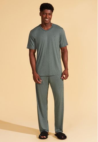 Pijama Blusa Manga Curta Com Calça de Microdry Recco