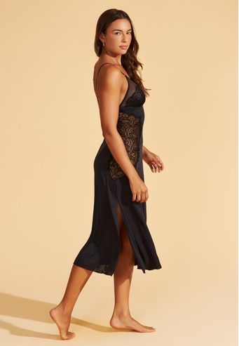 Camisola Midi Microfibra e Renda Recco