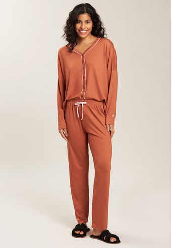 Pijama Baunilha Aberto Longo de Viscose Stretch