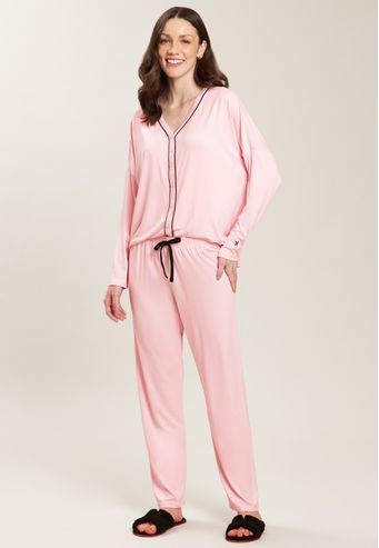 Pijama Baunilha Aberto Longo de Viscose Stretch