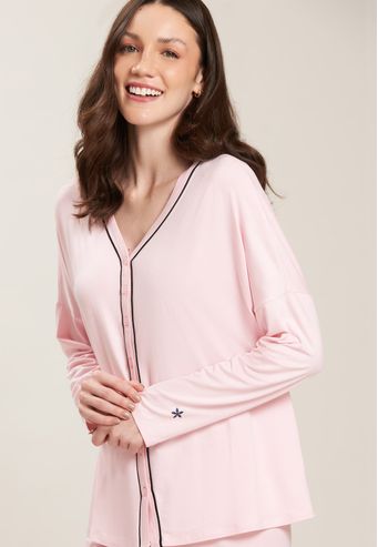 Pijama Baunilha Aberto Longo de Viscose Stretch