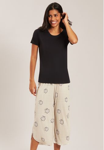 Pijama Manga Curta Com Pantacourt De Microfibra Baunilha