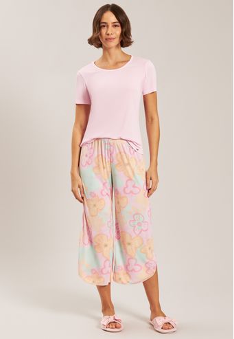 Pijama Manga Curta Com Pantacourt De Microfibra Baunilha