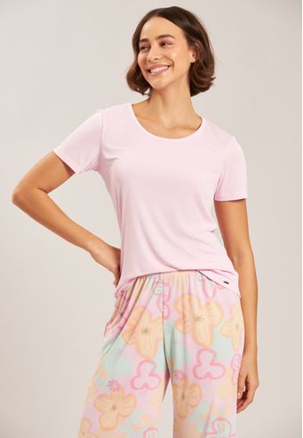 Pijama Manga Curta Com Pantacourt De Microfibra Baunilha