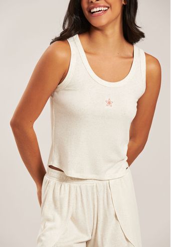 Pijama Regata Com Shorts de Viscose Canelada Baunilha