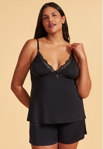 Babydoll De Microfibra Com Renda Recco