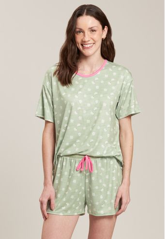 Pijama Baunilha Curto de Algodão Digital