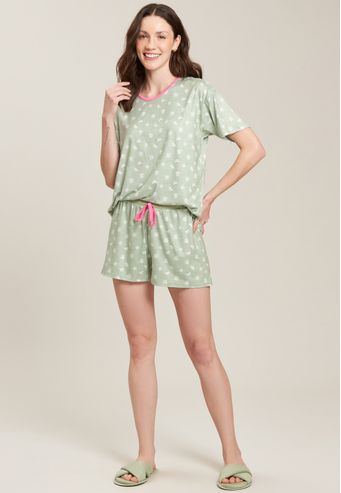 Pijama Baunilha Curto de Algodão Digital