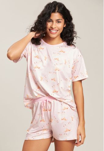 Pijama Baunilha Curto de Algodão Digital