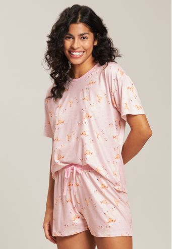 Pijama Baunilha Curto de Algodão Digital