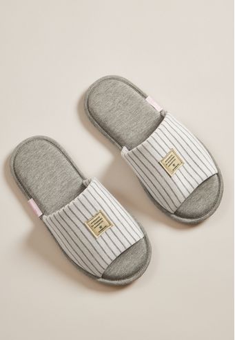 Pantufa Aberta De Vicose Listrado Stretch Baunilha