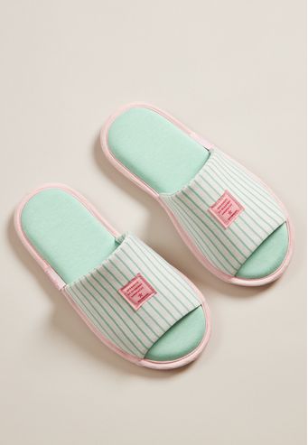 Pantufa Aberta De Vicose Listrado Stretch Baunilha