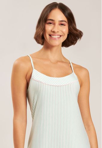 Camisola Alça De Viscose Listrada Baunilha